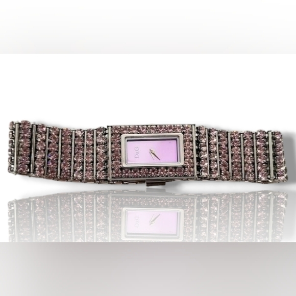 D & G Dolce and Gabbana Silver Stainless & Pink Swarovski Crystal Watch - Picture 9 of 11